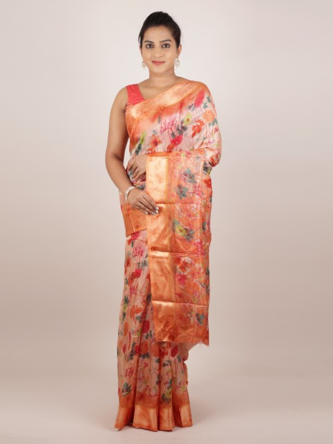 

Pothys Orange Woven Design Jute Silk Saree