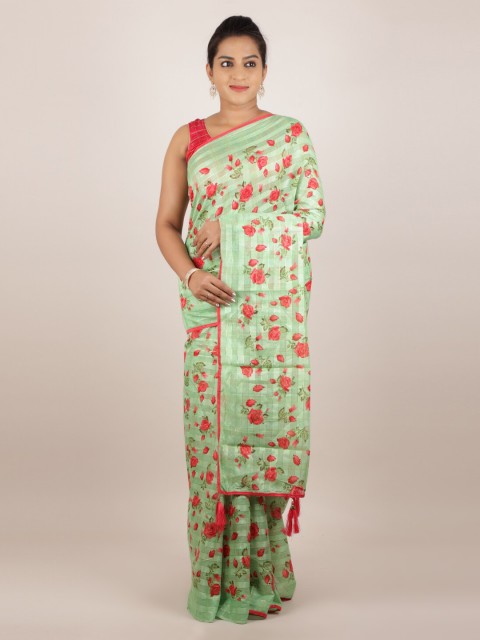 

Pothys Green Printed Jute Silk Saree