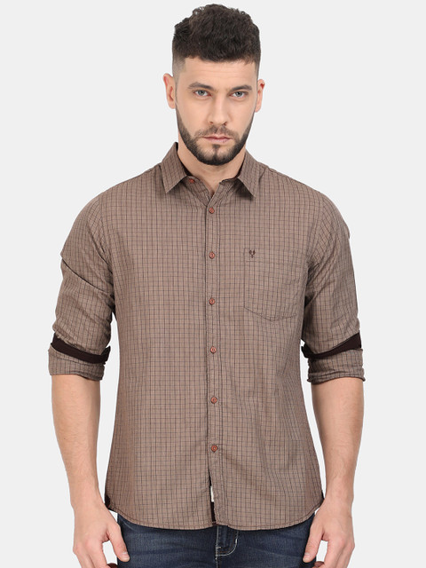 

VUDU Men Brown Regular Fit Checked Cotton Casual Shirt