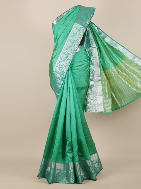 

Pothys Green & Silver-Toned Jute Silk Printed Saree