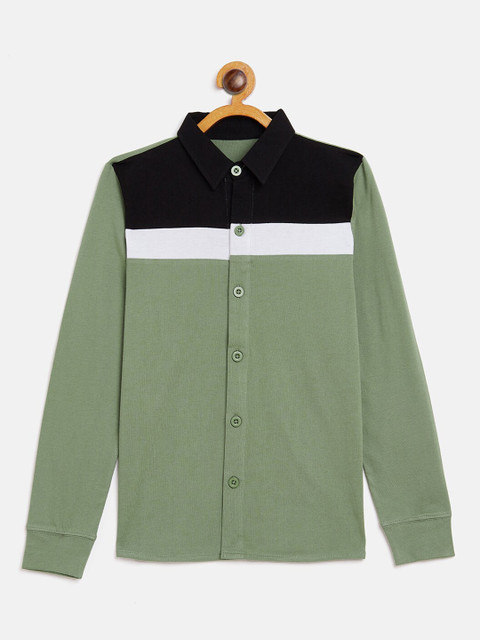 

GRITSTONES Boys Green Regular Fit Colourblocked Casual Shirt