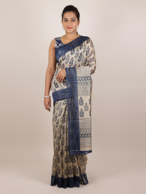 

Pothys Cream-Coloured Printed Jute Silk Saree
