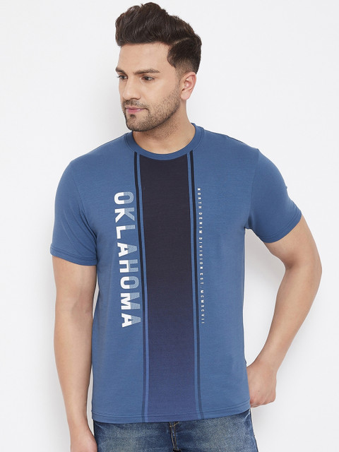 

98 Degree North Men Blue Printed Round Neck T-shirt