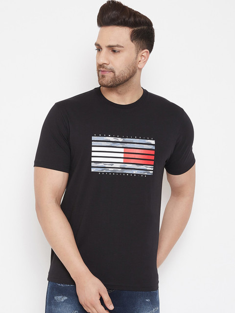 

98 Degree North Men Black & White Striped Round Neck T-shirt