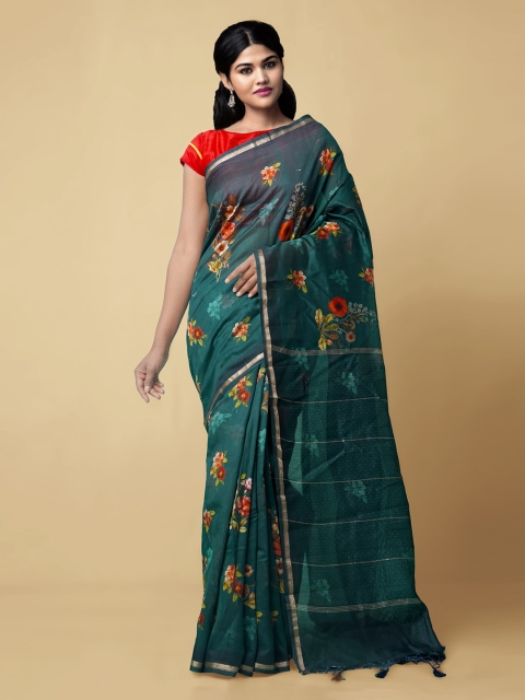 

Unnati Silks Green & Red Silk Cotton Printed Chanderi Saree