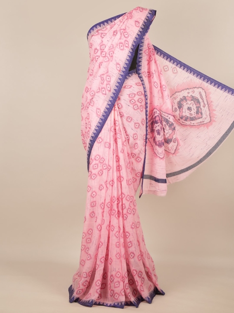 

Pothys Pink Printed Linen Blend Saree