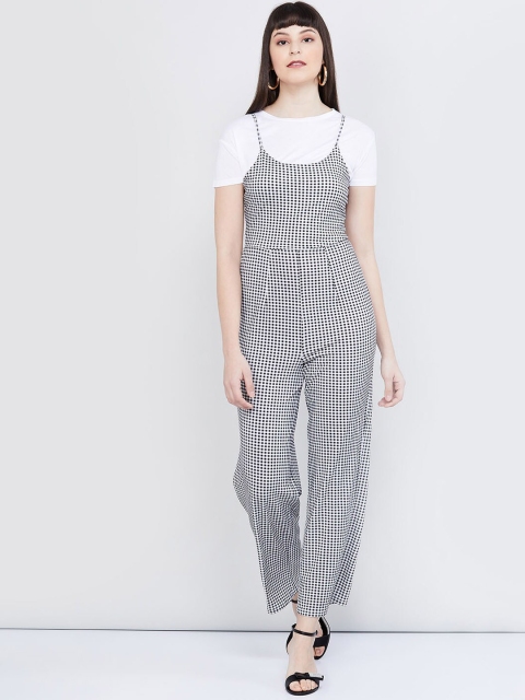 

max Women White & Black Checked Basic Jumpsuit