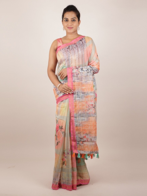 

Pothys Multicoloured Printed Jute Silk Saree, Multi