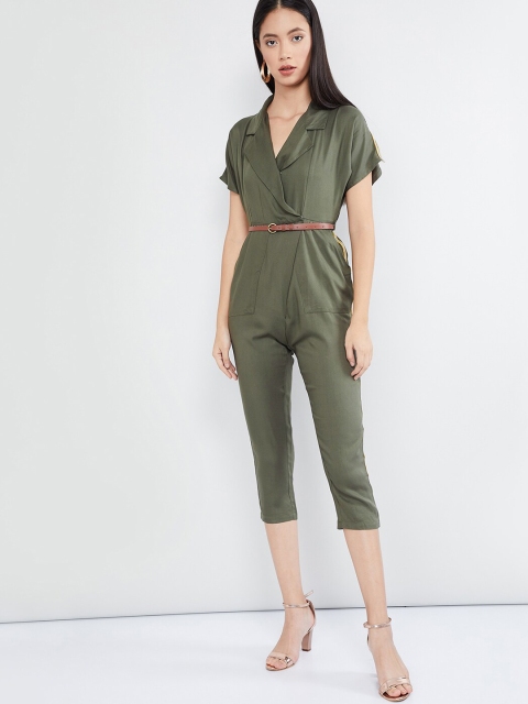 

max Women Olive Green Solid Capri Jumpsuit