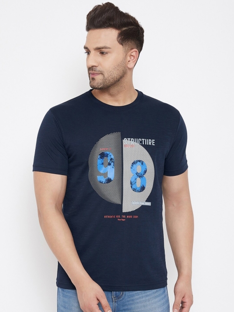 

98 Degree North Men Navy Blue & Grey Printed Round Neck T-shirt