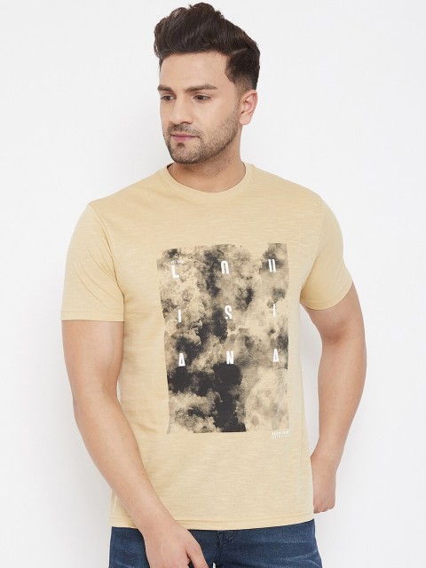 

98 Degree North Men Beige & Black Printed Round Neck T-shirt