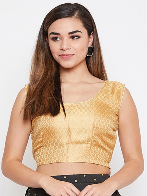 

TULIP 21 Women Beige & Gold-Coloured Woven-Design Saree Blouse