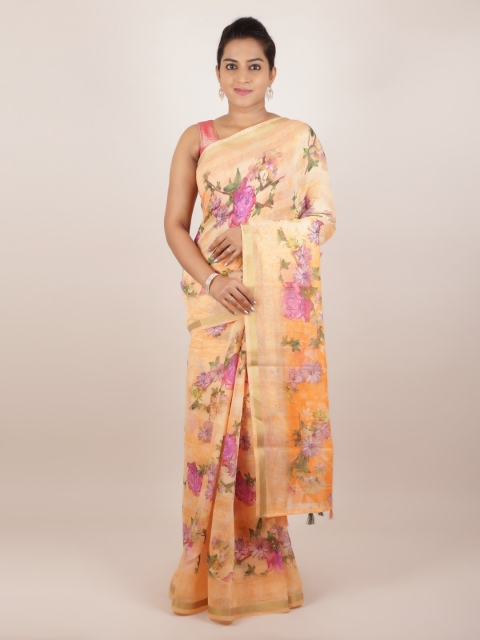 

Pothys Orange Printed Jute Silk Saree