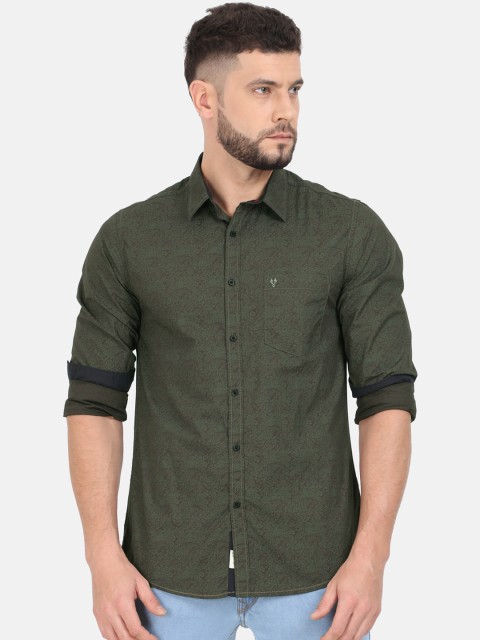 

VUDU Men Olive Green Regular Fit Cotton Printed Casual Shirt