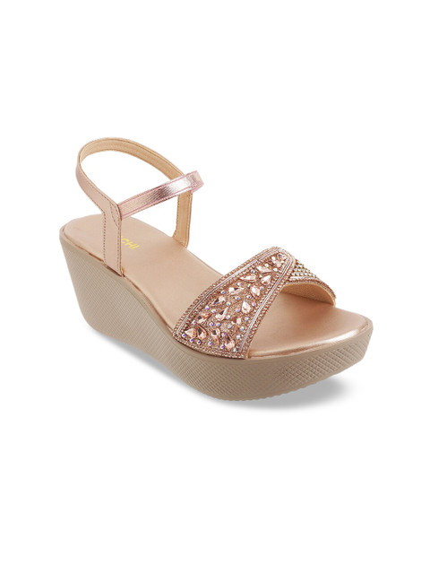 

Mochi Women Rose Gold Embellished Platform Heels