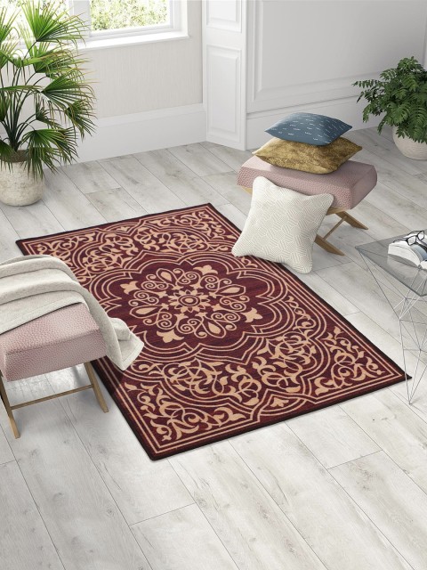 

RUGSMITH Maroon & Beige Ethnic-Motifs Printed Anti-Skid Carpet