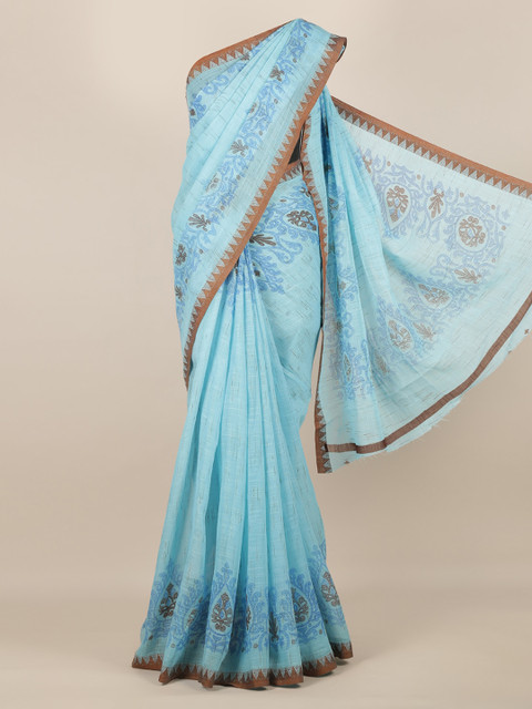 

Pothys Blue Printed Linen Blend Saree