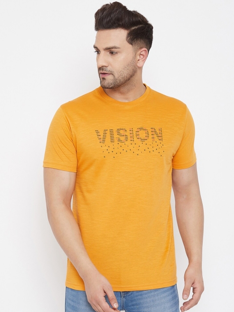 

98 Degree North Men Mustard Yellow & Black Printed Round Neck T-shirt