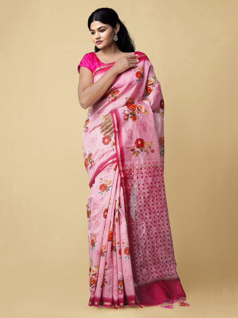 

Unnati Silks Pink Silk Cotton Printed Chanderi Saree