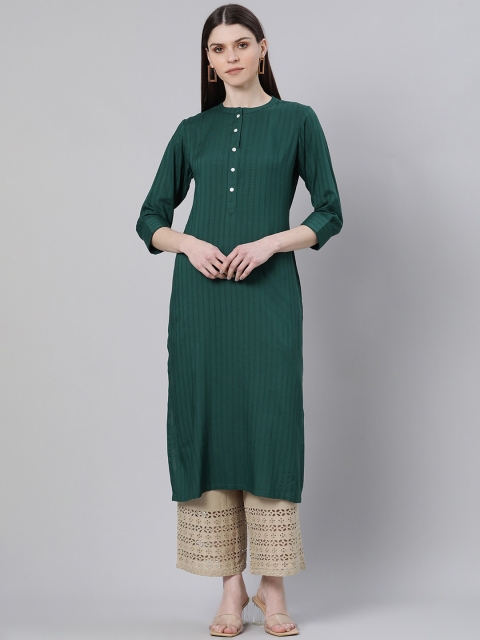 

Gerua Women Green Striped Kurta With One Side Pocket