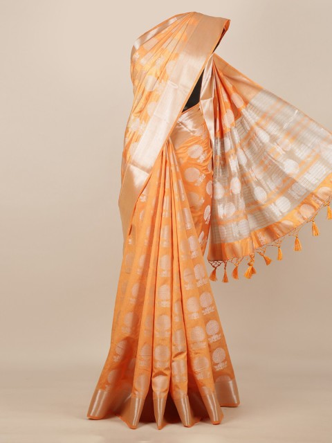 

Pothys Peach-Coloured Woven Design Jute Silk Saree
