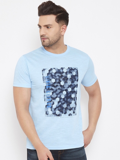 

98 Degree North Men Blue Printed Round Neck T-shirt