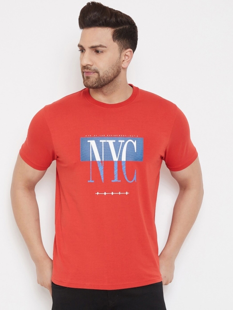 

98 Degree North Men Red & Blue Printed Round Neck T-shirt