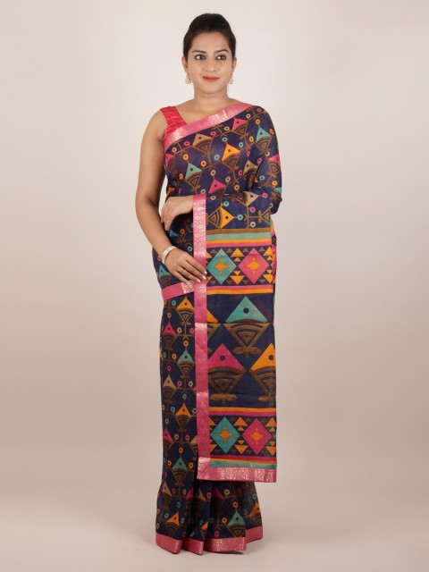 

Pothys Blue Printed Jute Silk Saree