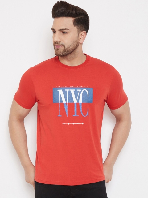 

98 Degree North Men Red & Blue Printed Round Neck T-shirt