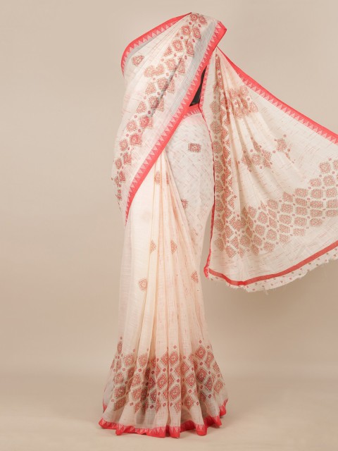

Pothys Cream-Coloured Printed Linen Blend Saree