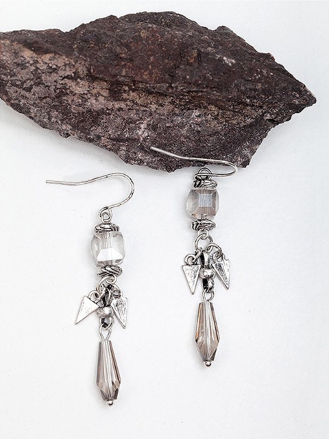 

CRZ Silver-Toned & Rhodium-Plated Contemporary Drop Earrings