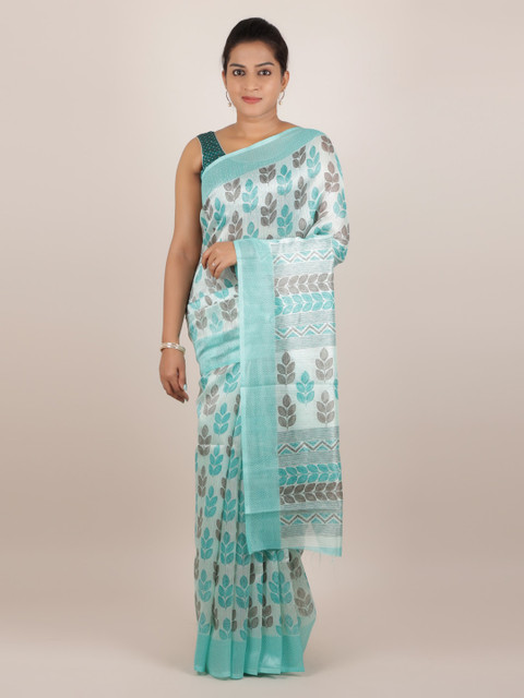 

Pothys Sea Green Printed Jute Silk Saree