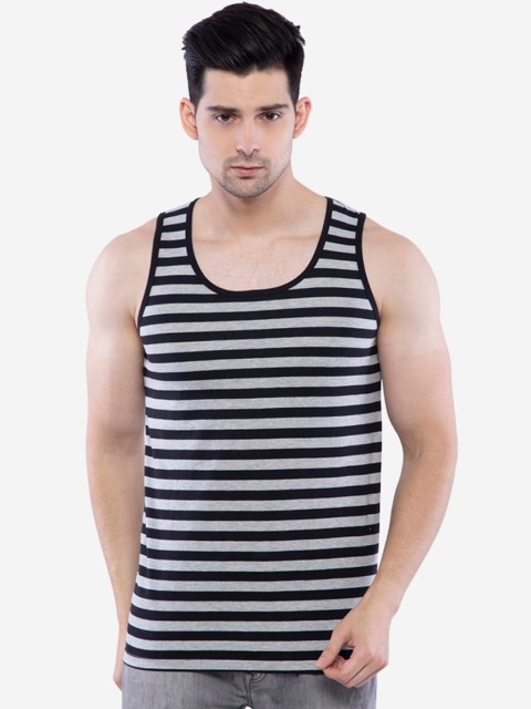 

NEVA Men Black & Grey Striped Cotton Innerwear Vest