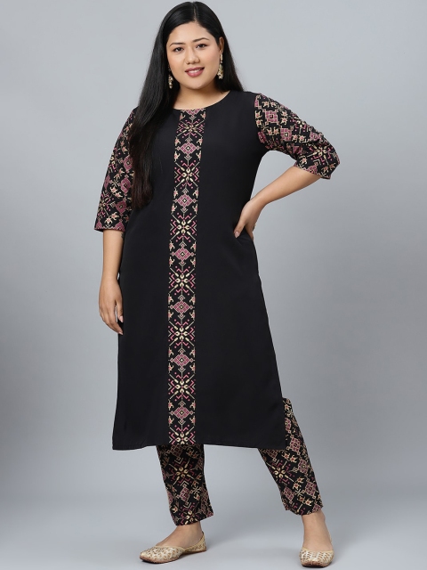 

curveZI by Ziyaa Plus Size Women Black Printed Kurta with Trousers