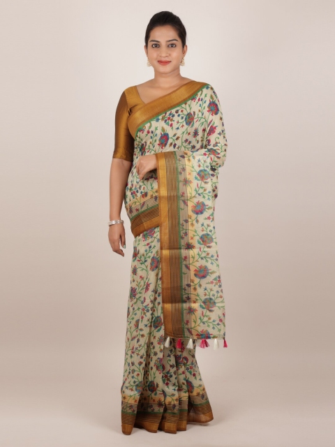 

Pothys Sea Green Printed Jute Silk Saree