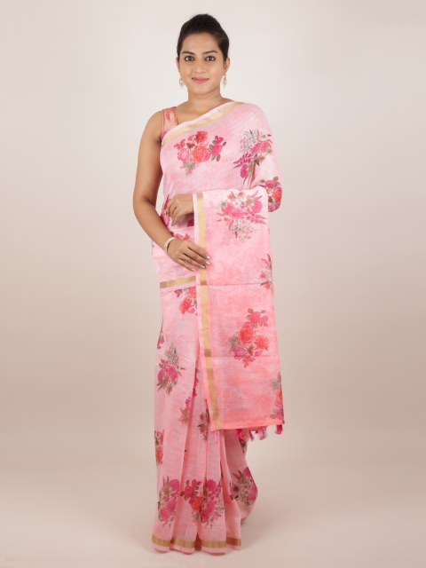 

Pothys Pink Printed Jute Silk Saree