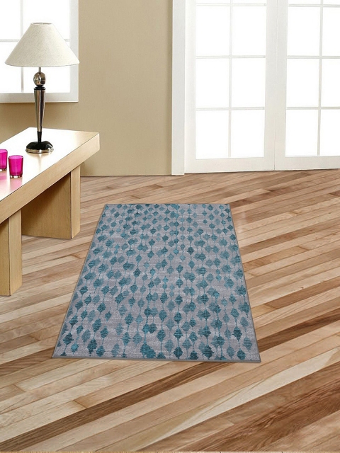 

RUGSMITH Grey & Teal-Blue Printed Anti-Skid Carpet