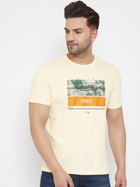 

98 Degree North Men Off-White & Green Printed Round Neck T-shirt