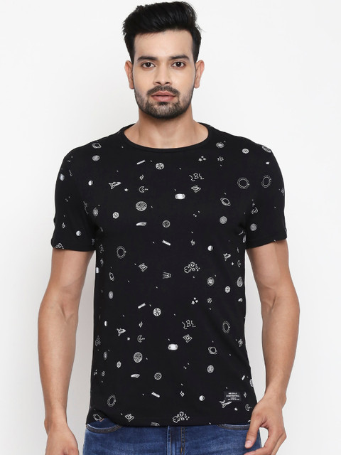 

People Men Black Printed Round Neck T-shirt