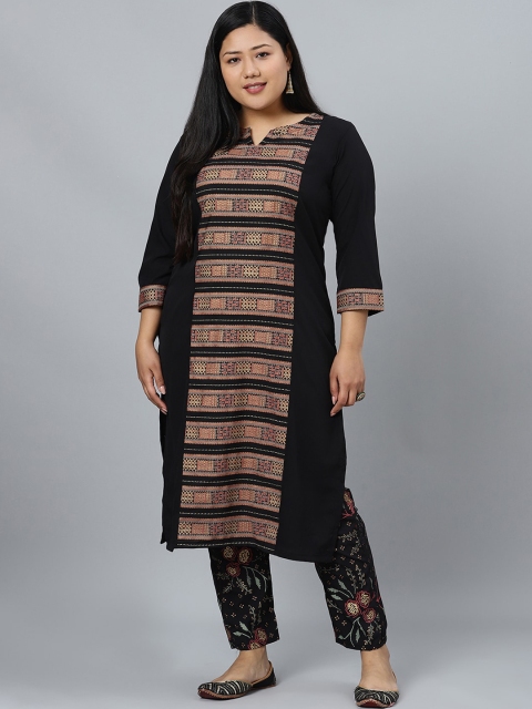 

curveZI by Ziyaa Plus Size Women Black Printed Kurta with Trousers