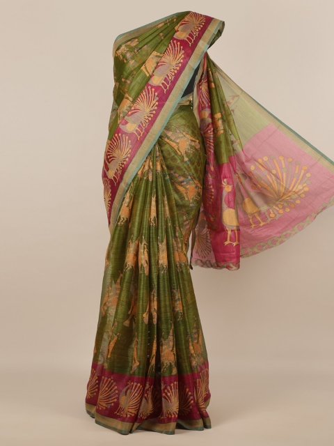 

Pothys Green Printed Jute Silk Saree