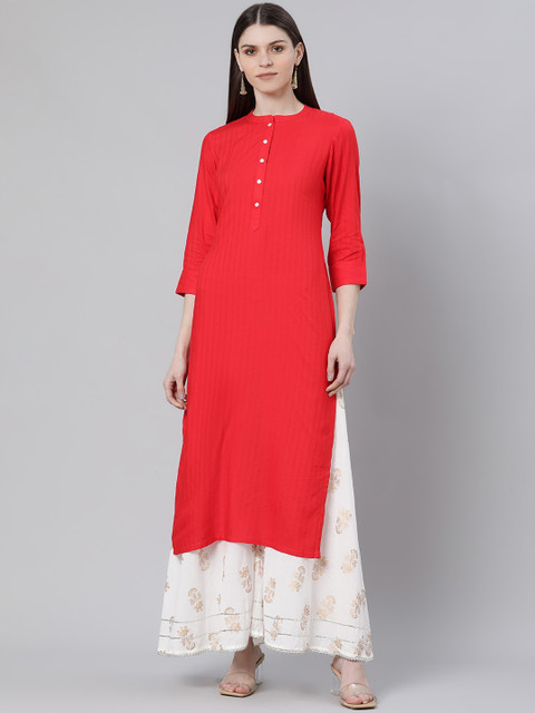 

Gerua Women Red Striped Kurta