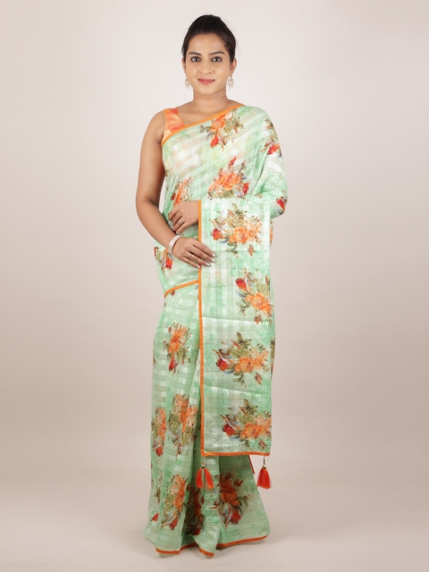 

Pothys Green Printed Jute Silk Saree