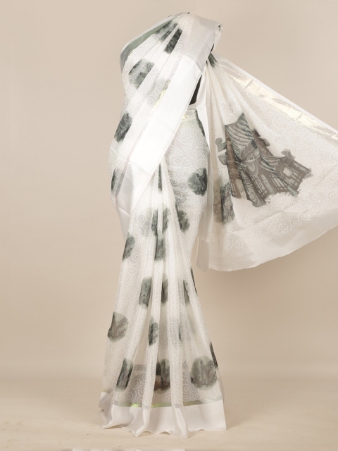 

Pothys White & Grey Poly Chiffon Printed Saree