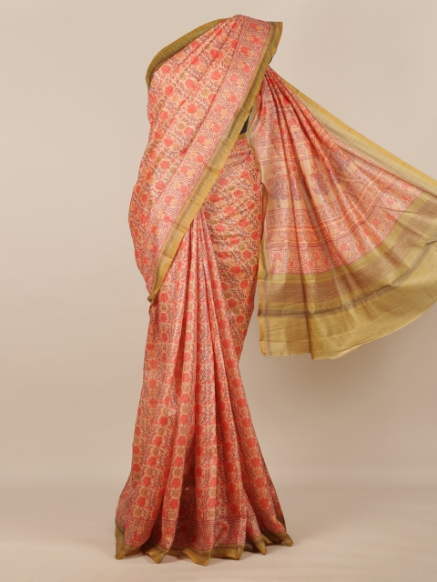

Pothys Peach-Coloured Printed Jute Silk Saree