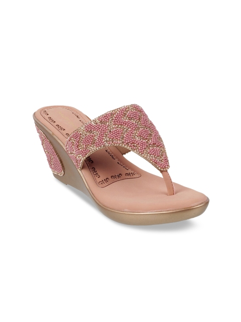 

Mochi Women Pink & Gold-Toned Embellished Wedges