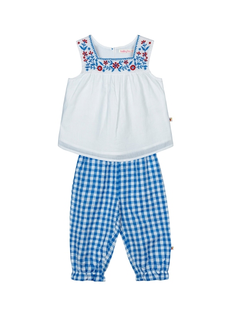 

Budding Bees Girls White & Blue Printed Top with Trousers