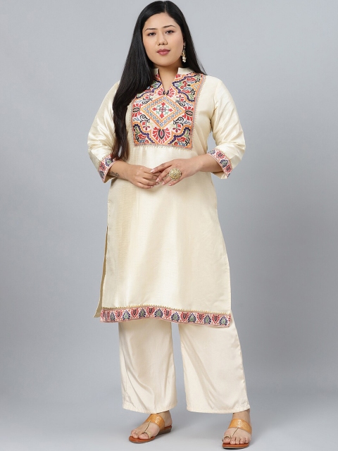 

curveZI by Ziyaa Women Cream-Coloured Yoke Design Kurta with Palazzos