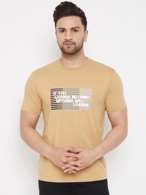 

98 Degree North Men Beige Printed Round Neck T-shirt
