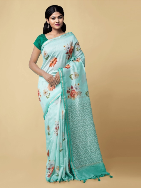 

Unnati Silks Blue Silk Cotton Printed Chanderi Saree